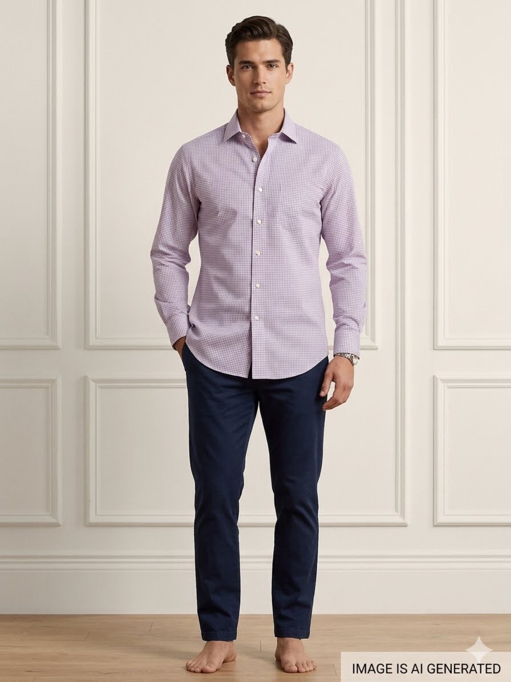 Ralph Lauren Old Money Men’s Purple Micro-Check Preppy Dress Shirt- Size 15.5